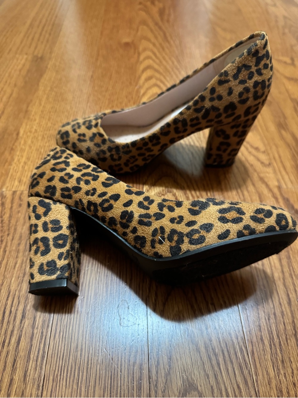 Leopard Print Block Heel Pumps - Women's Tan and Black